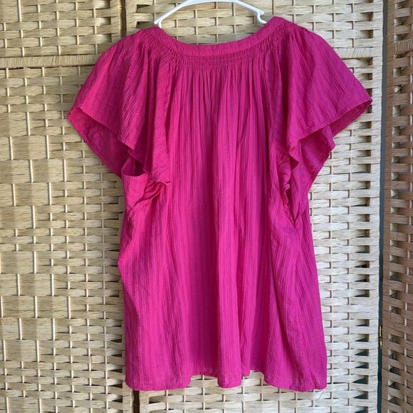 Loft 100 % Cotton Pink Ruffle Sleeves Size Medium - Picture 5 of 9
